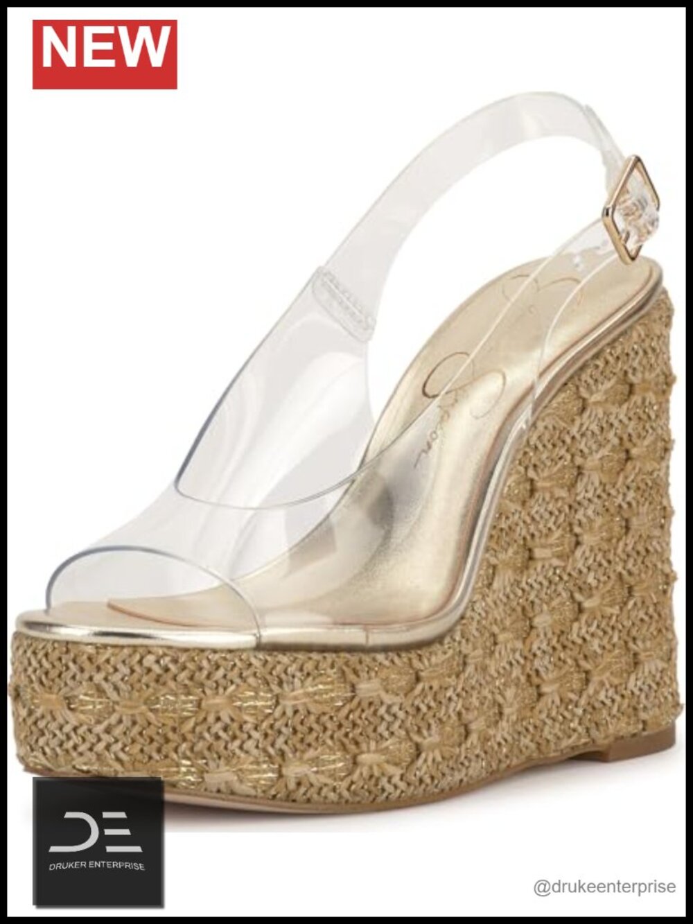 Wedge Sandals with Slingback Strap & Buckle Closure TPU Faux Leather Peep Toe